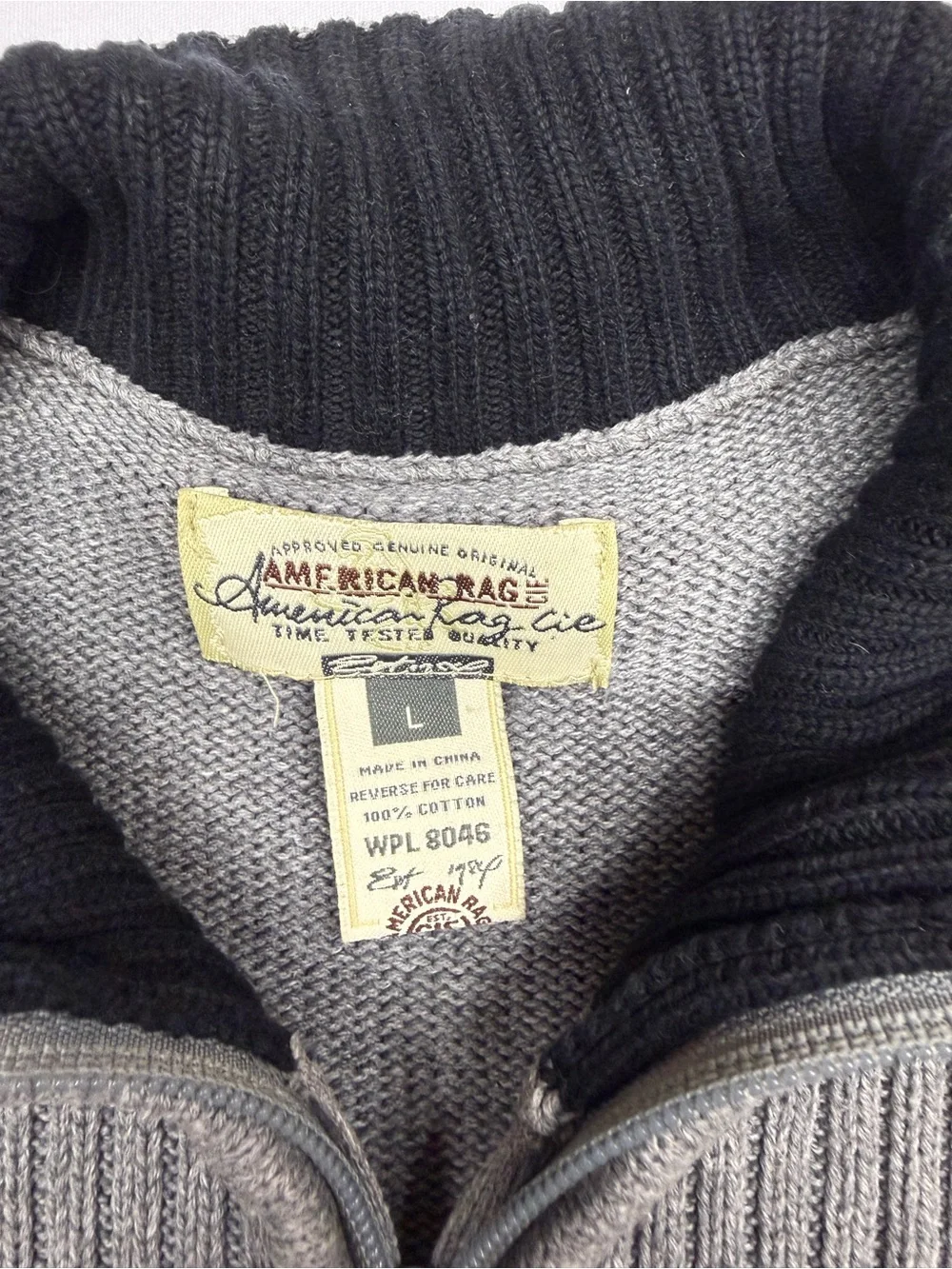 American Rag Cie Men's Ribbed 1/4 Zip Pullover Sweater Grey Size L